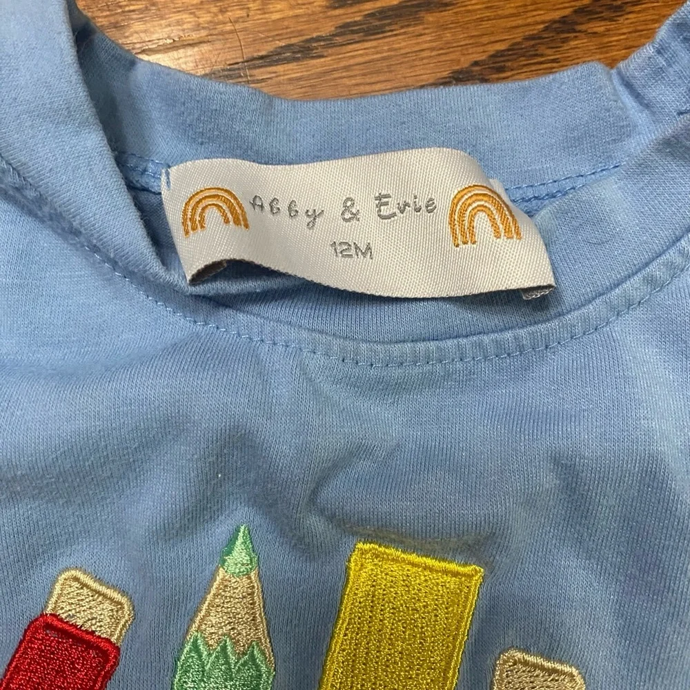 Abby & Evie Baby Boy 12m Embroidered Appliqué Back to School T-Shirts Set of 2